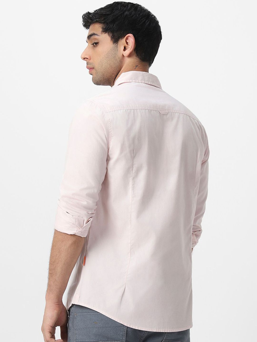 Urbano Fashion Men Spread Collar Solid Cotton Casual Shirt