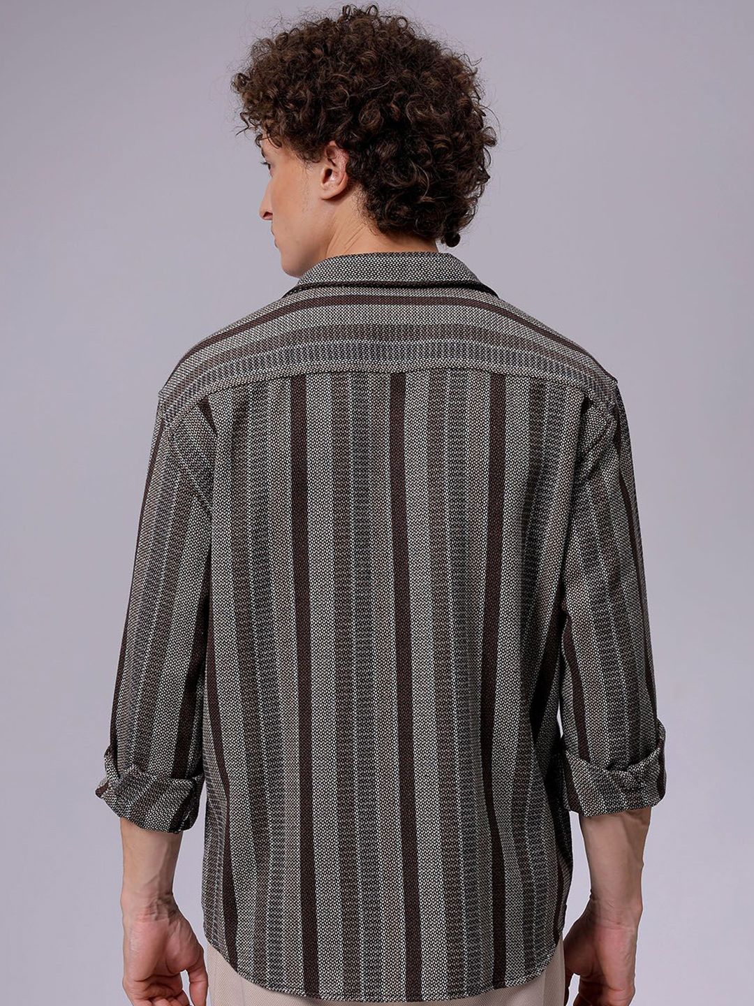 The Indian Garage Co Men Relaxed Fit Striped Dobby Textured Resortwear Shirt