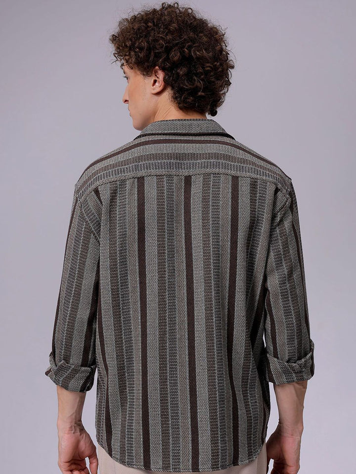 The Indian Garage Co Men Relaxed Fit Striped Dobby Textured Resortwear Shirt