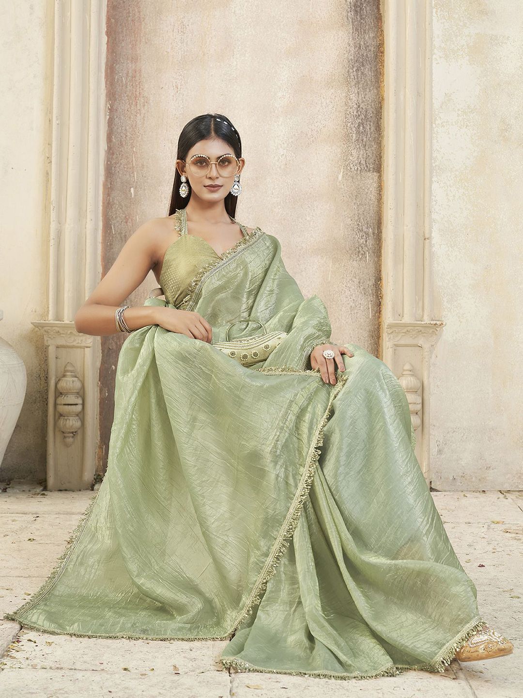 Tikhi Imli Solid Embroidered Saree