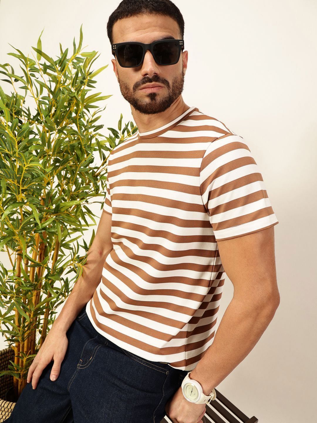 Thomas Scott Men Anti Odour Striped Round Neck T-shirt