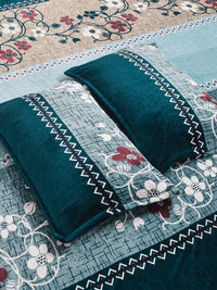 KLOTTHE Beige & Grey Floral Printed Flat 300 TC King Double Bedsheet With 2 Pillow Cover