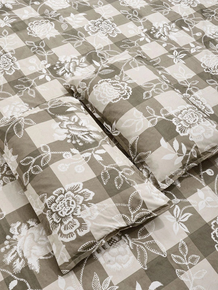 Myntra Elegant Homes Beige & Green Floral 300 TC King Double Bedsheet dengan 2 Sarung Bantal