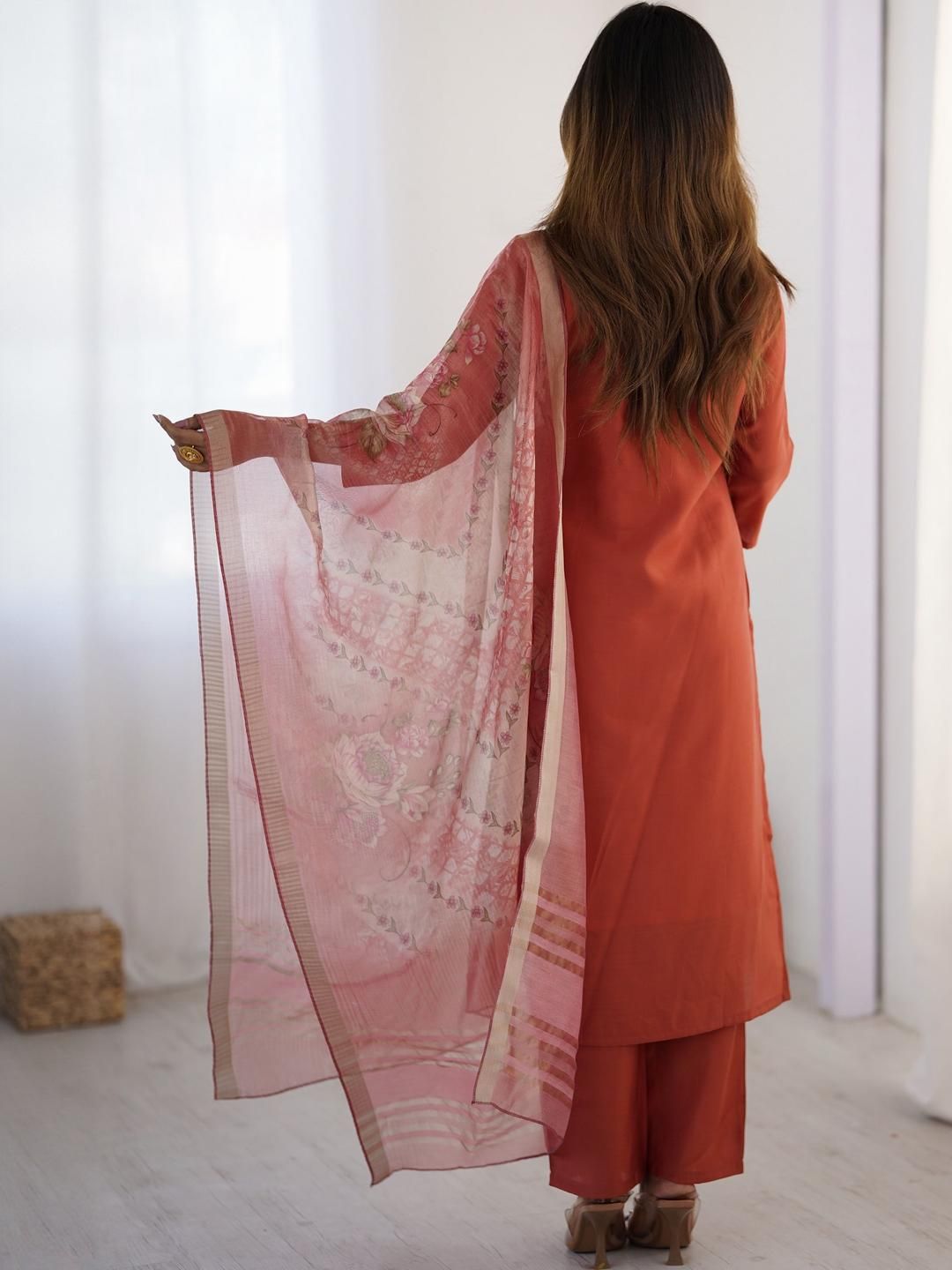 KALINI Women Embroidered Regular Thread Work Kurta with Trousers & With Dupatta