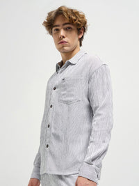 THE BEAR HOUSE Men Spread Collar Pinstripes Striped Casual Shirt