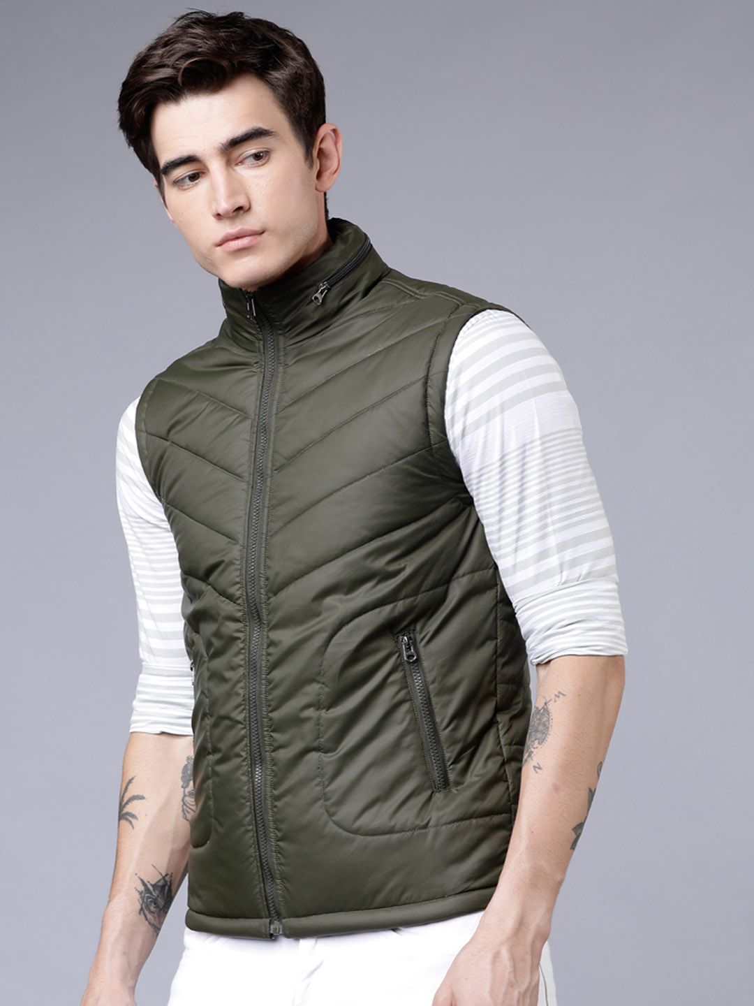 HIGHLANDER Men Olive Green Solid Puffer Jacket