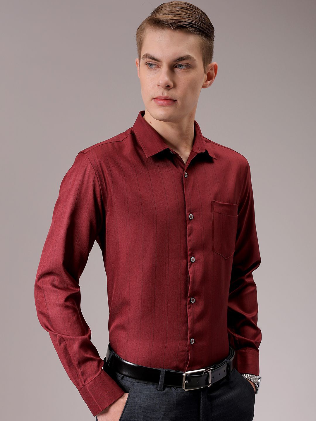 The Indian Garage Co. X Luxe Men Spread Collar Multi Striped Slim Fit Formal Shirt
