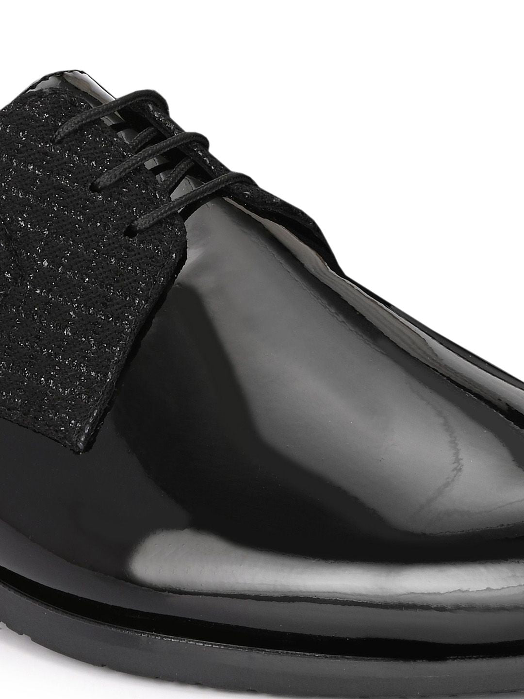 House of Pataudi Men Black Faux Leather Formal Lace up Derby Shoes