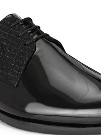 House of Pataudi Men Black Faux Leather Formal Lace up Derby Shoes