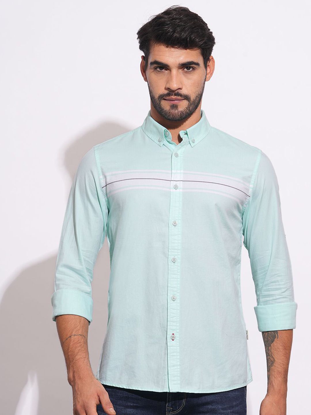 Being Human Men Classic Slim Fit Horizontal Stripes Opaque Striped Casual Shirt