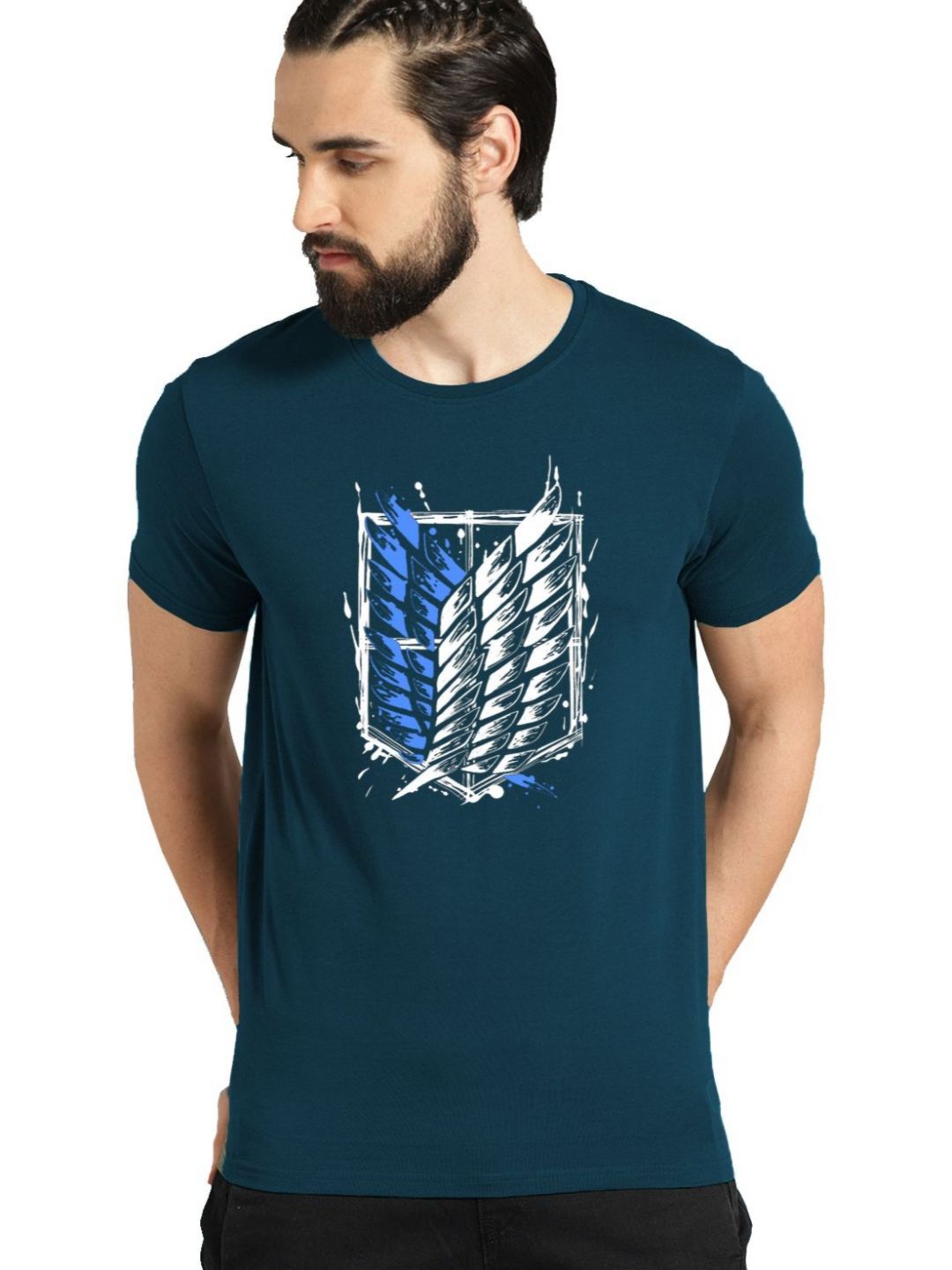 Pek ADRO Lelaki dengan 3 T-shirt Kapas Leher Bulat Bercetak Grafik