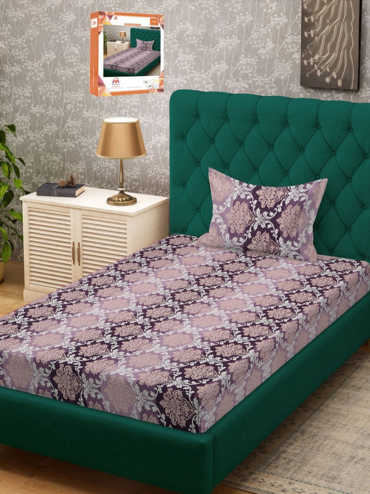 Myntra Elegant Homes Purple Ethnic Motifs Cotton Breathable 300 TC Single Fine Bedsheet with a Pillow Cover-89 x 59 inches