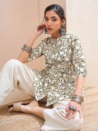 Shae by SASSAFRAS Floral Printed Pure Cotton Pleated Kurti