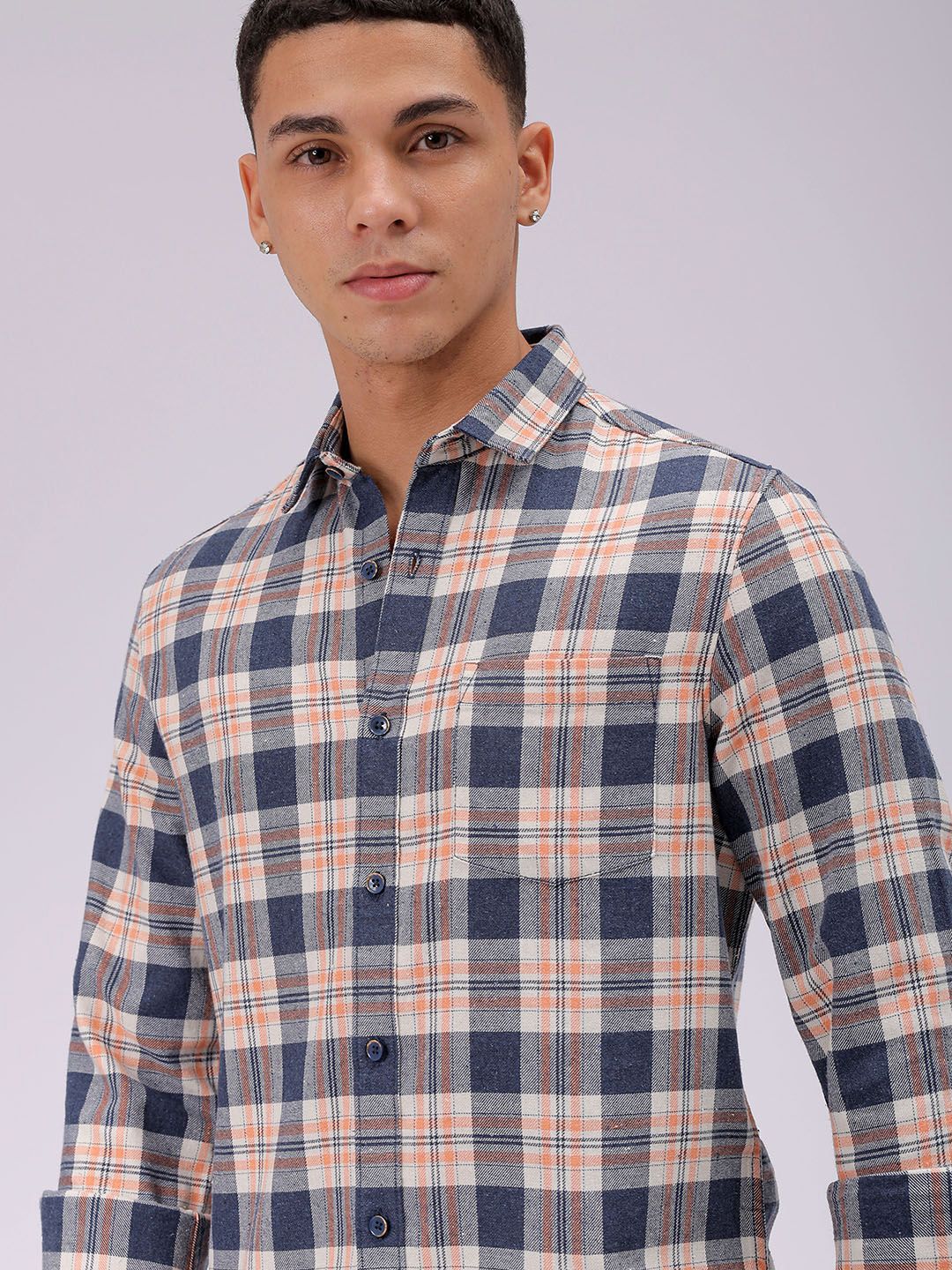 The Indian Garage Co Men Cutaway Collar Checked Cotton Slim Fit Casual Shirt