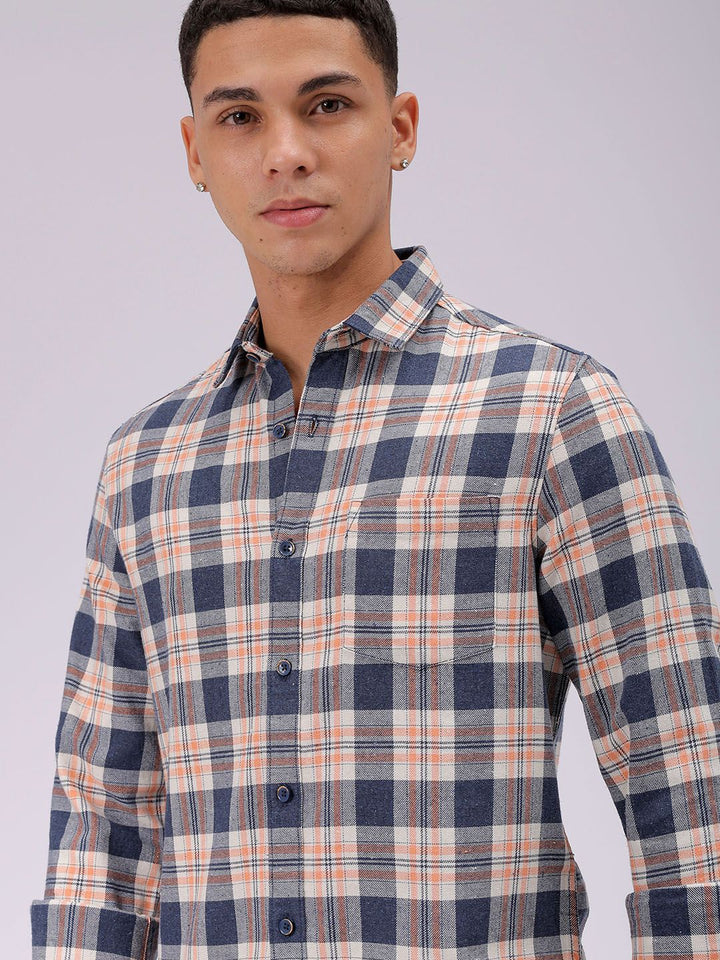 The Indian Garage Co Men Cutaway Collar Checked Cotton Slim Fit Casual Shirt