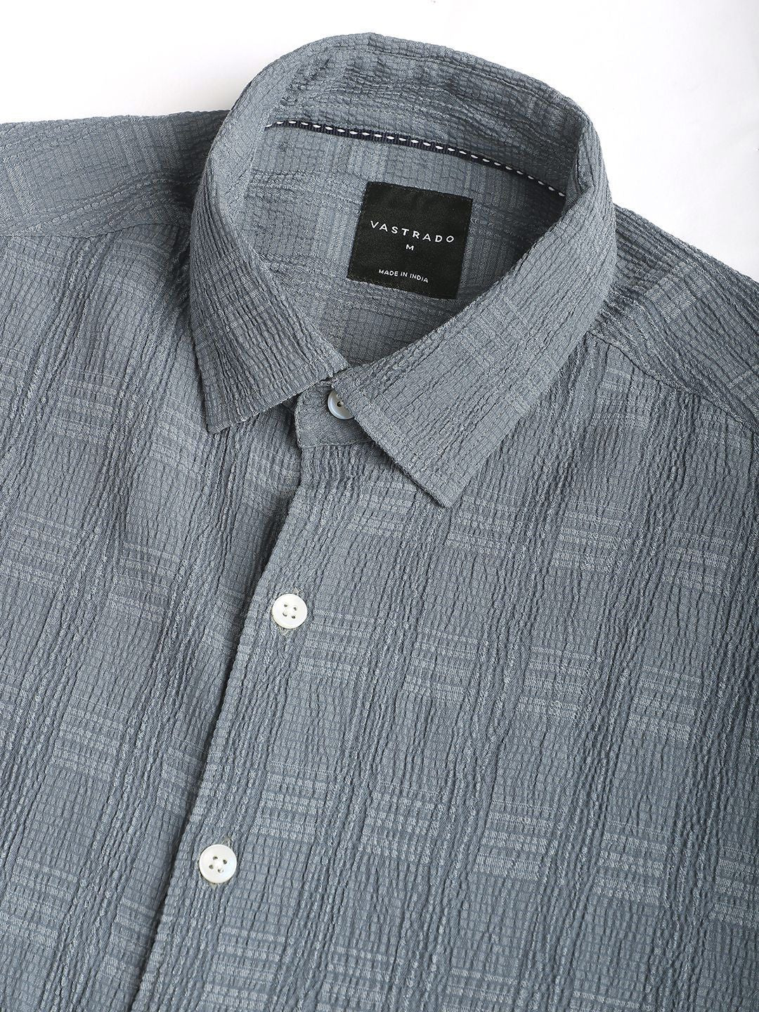 VASTRADO Men Classic Spread Collar Textured Slim Fit Casual Shirt