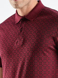ADRO Geometric Printed Polo Collar Regular Fit Cotton T-shirt