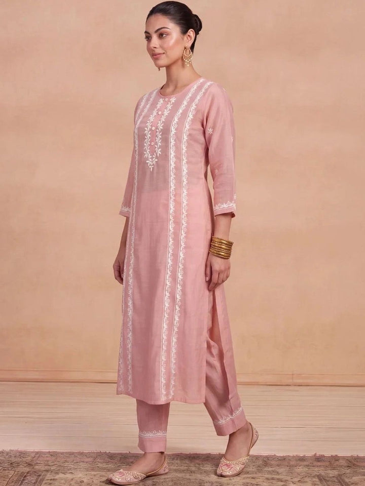 Rumah Wanita Chikankari Motif Etnik Bersulam Kurta Chikankari Biasa dengan Seluar