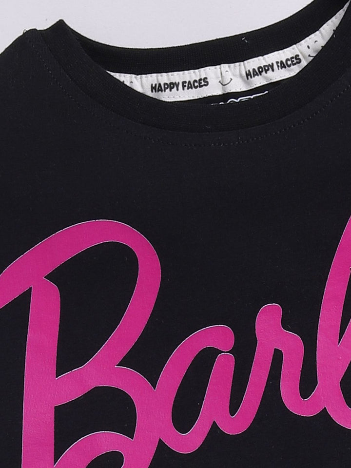 Happy Faces Girls Barbie Printed Pure Cotton Longline T-shirt