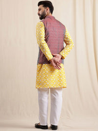 Anouk Men Floral Embroidered Kurta with Pyjama & Nehru jacket