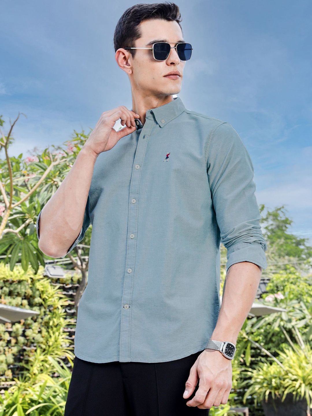 Thomas Scott Men Premium Regular Fit Button-Down Collar Solid Cotton Casual Shirt