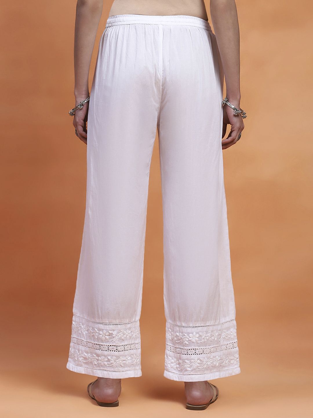 House of Chikankari Women White Cotton Chikankari Embroidered Palazzo