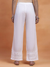 House of Chikankari Women White Cotton Chikankari Embroidered Palazzo