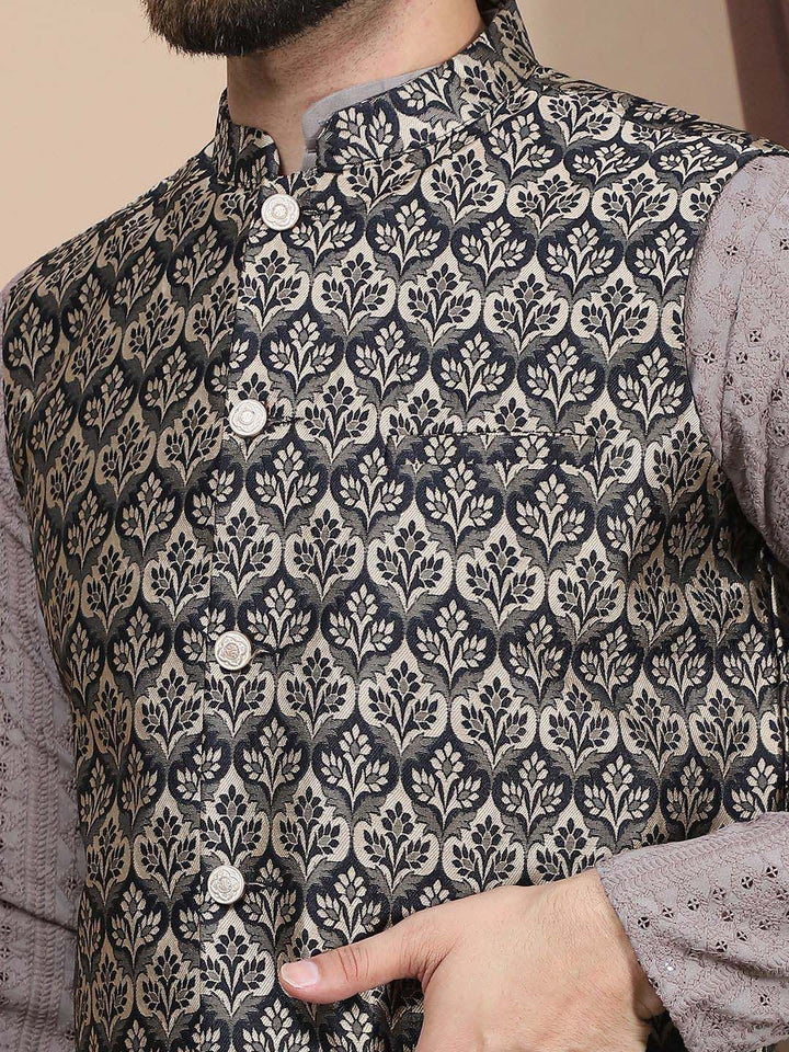 Kurta Lurus Kapas Tulen Sulam Bunga Anouk Dengan Jaket Churidar & Nehru