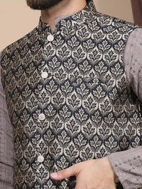 Kurta Lurus Kapas Tulen Sulam Bunga Anouk Dengan Jaket Churidar & Nehru