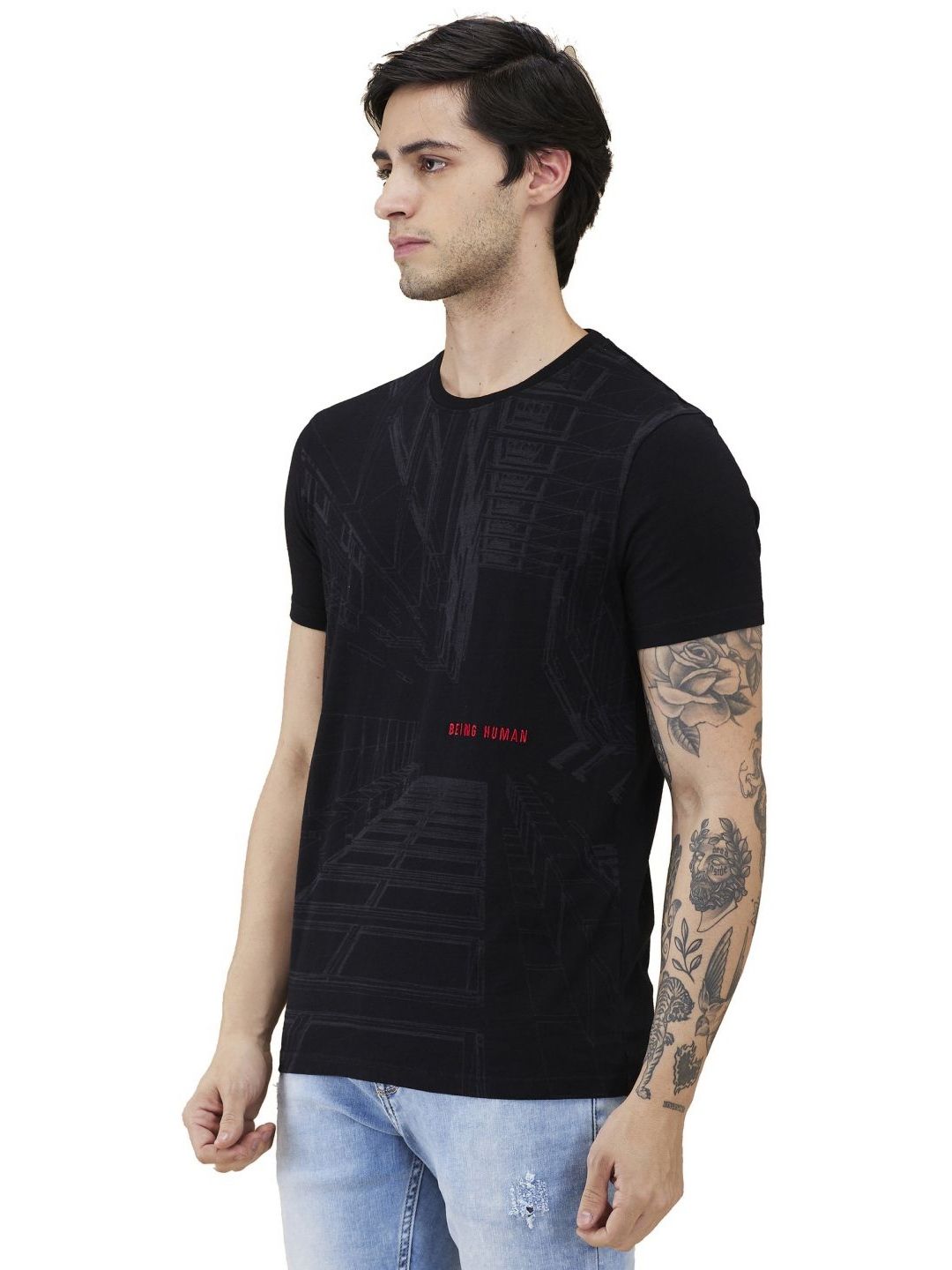 Being Human Men Graphic Printed Round Neck Cotton Slim Fit T-shirt