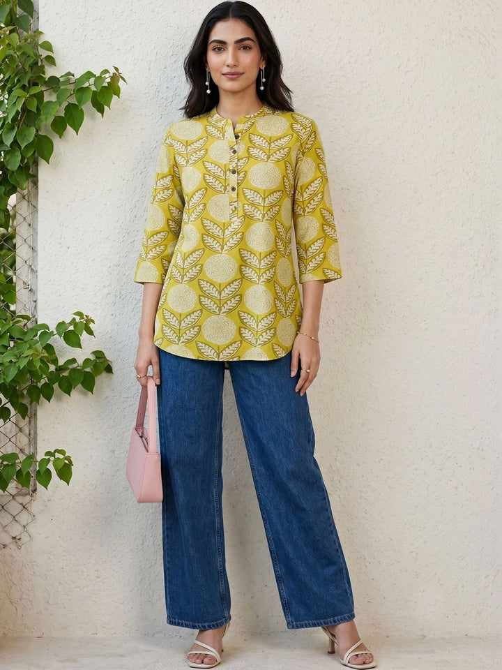 Mamicha Floral Print Mandarin Collar Top