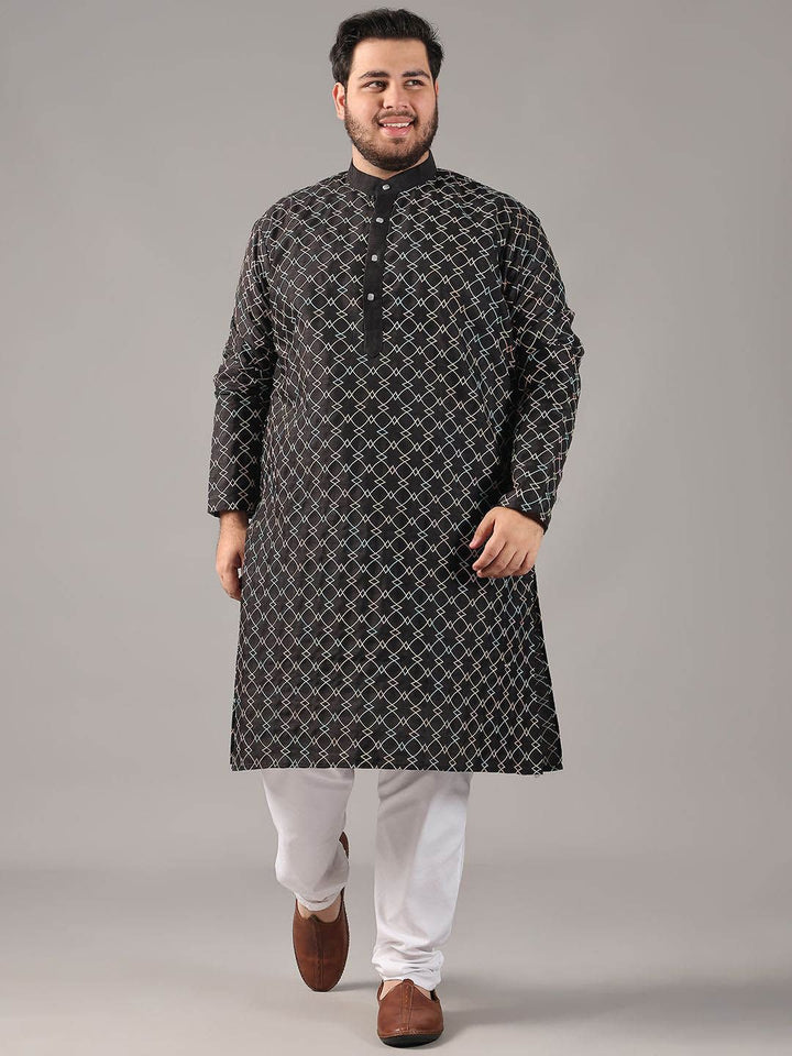 SOJANYA PLUS Size Geometric Embroidered Band Collar Thread Work Straight Kurta