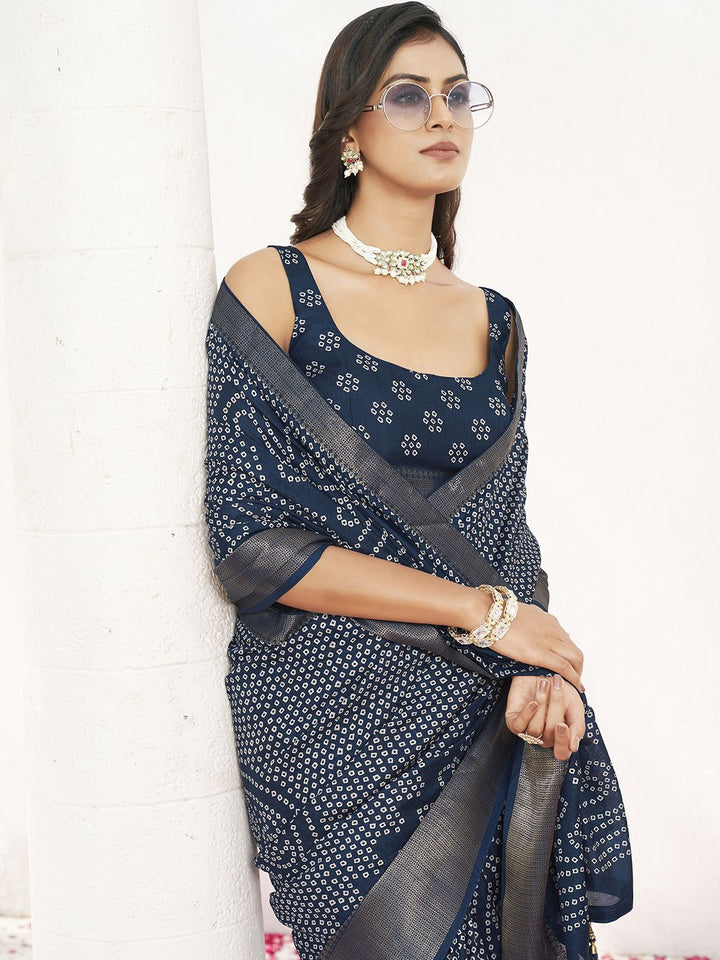 Tikhi Imli Bandhani Printed Zari Polycotton Saree