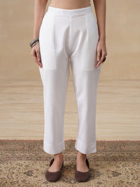 House of Chikankari Women White Cotton Solid Pant