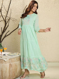 Indo Era Floral Embroidered Thread Work A-Line Pure Cotton Kurta