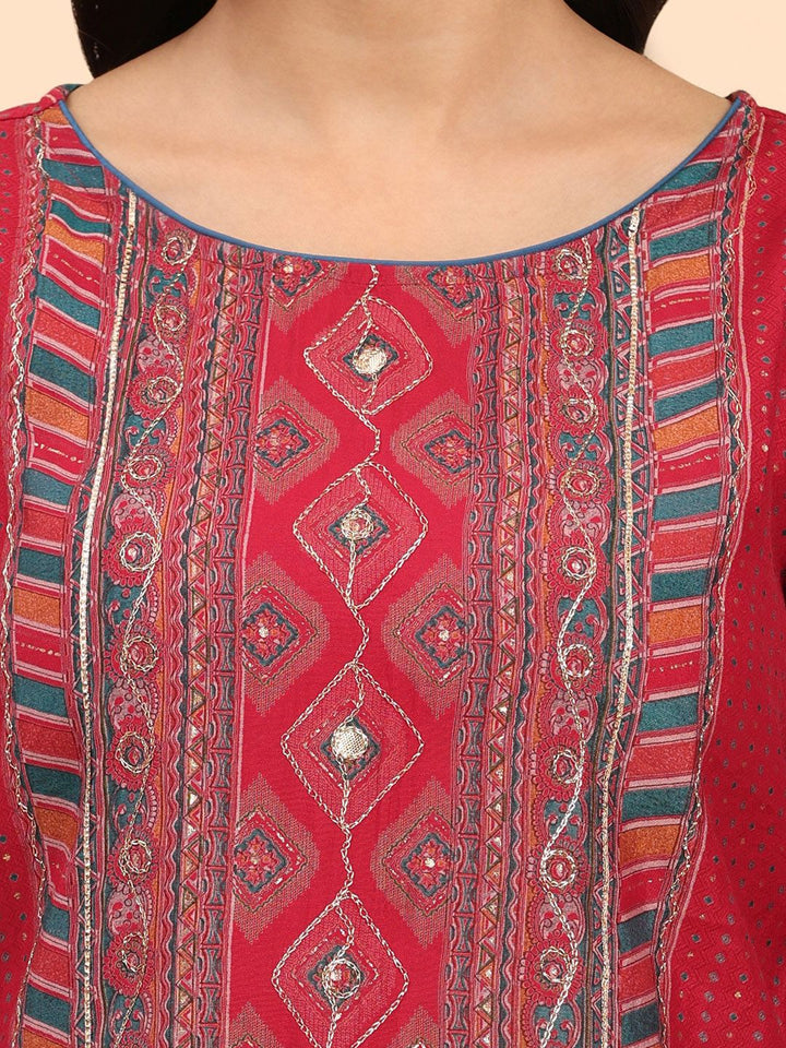 Mamicha Women Ethnic Motifs Embroidered Regular Thread Work Pure Cotton Kurta with Palazzos & With Dupatta