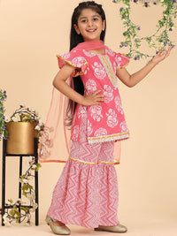 Cutiekins Girls Floral Printed Regular Gotta Patti Kurta with Sharara & With Dupatta