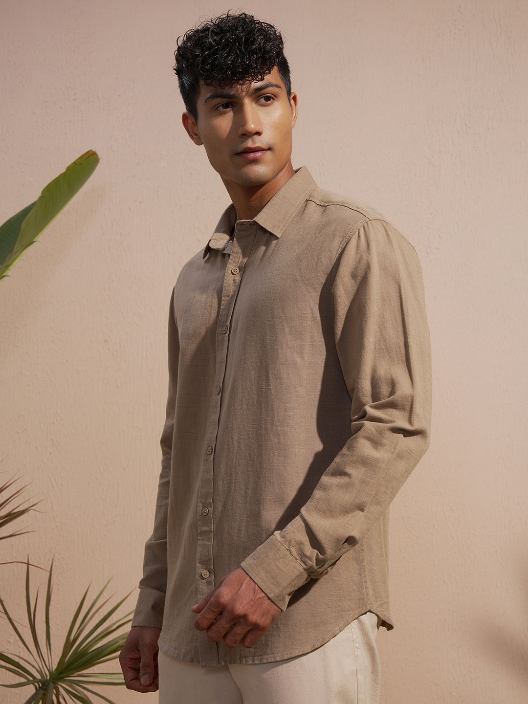 HIGHLANDER Spread Collar Long Sleeves Cotton Linen Relaxed Fit Shirt