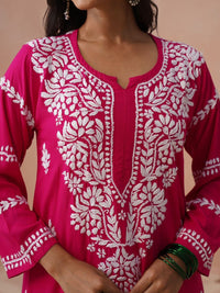 House of Chikankari Women Ethnic Motifs Embroidered Keyhole Neck Chikankari Kurta