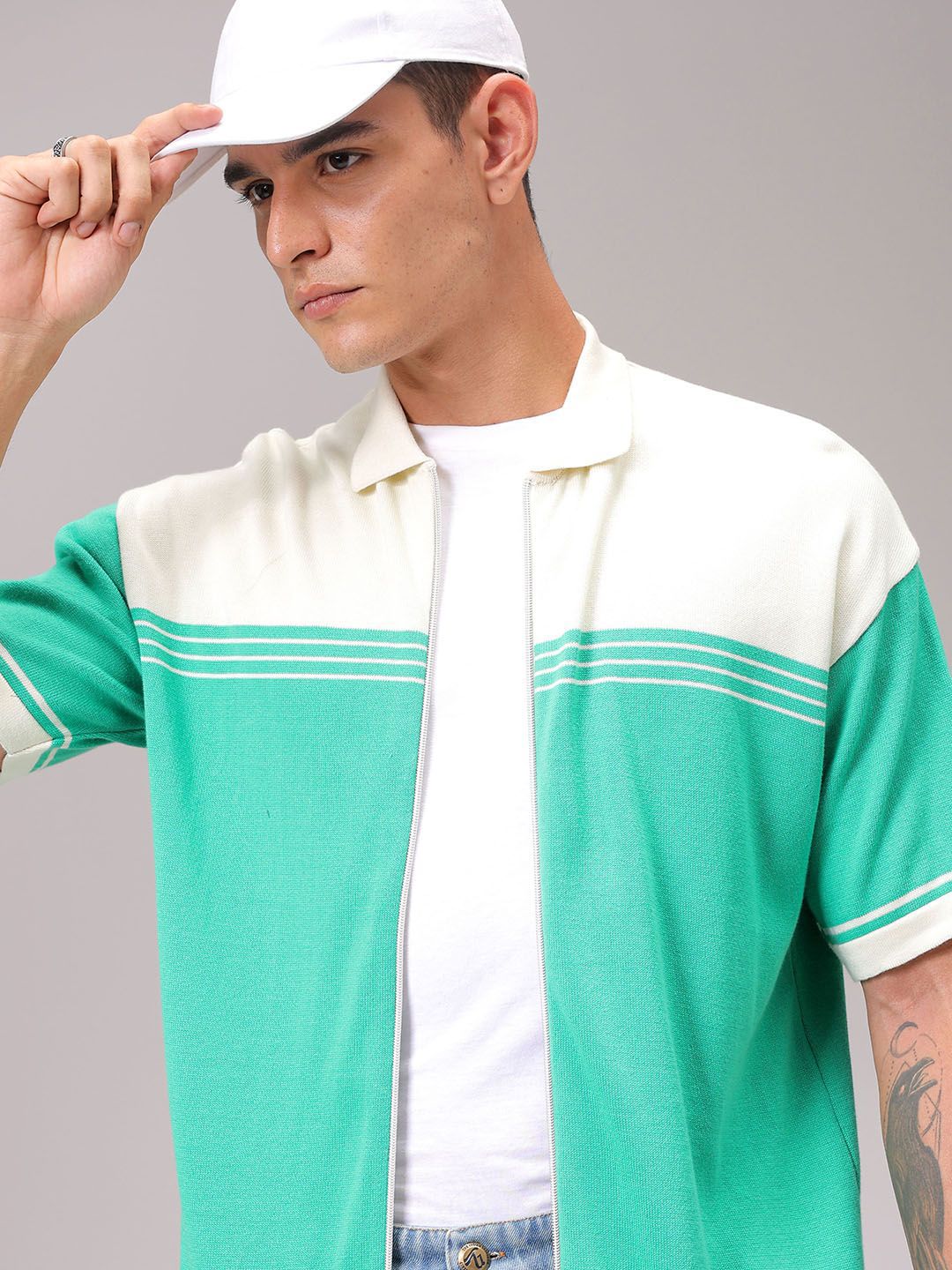 The Indian Garage Co Men Relaxed Fit Striped Flat Knit Polo Resortwear Shirt