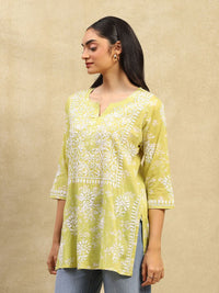 Rumah Chikankari Wanita Kapas Hijau Chikankari Sulam Kurti