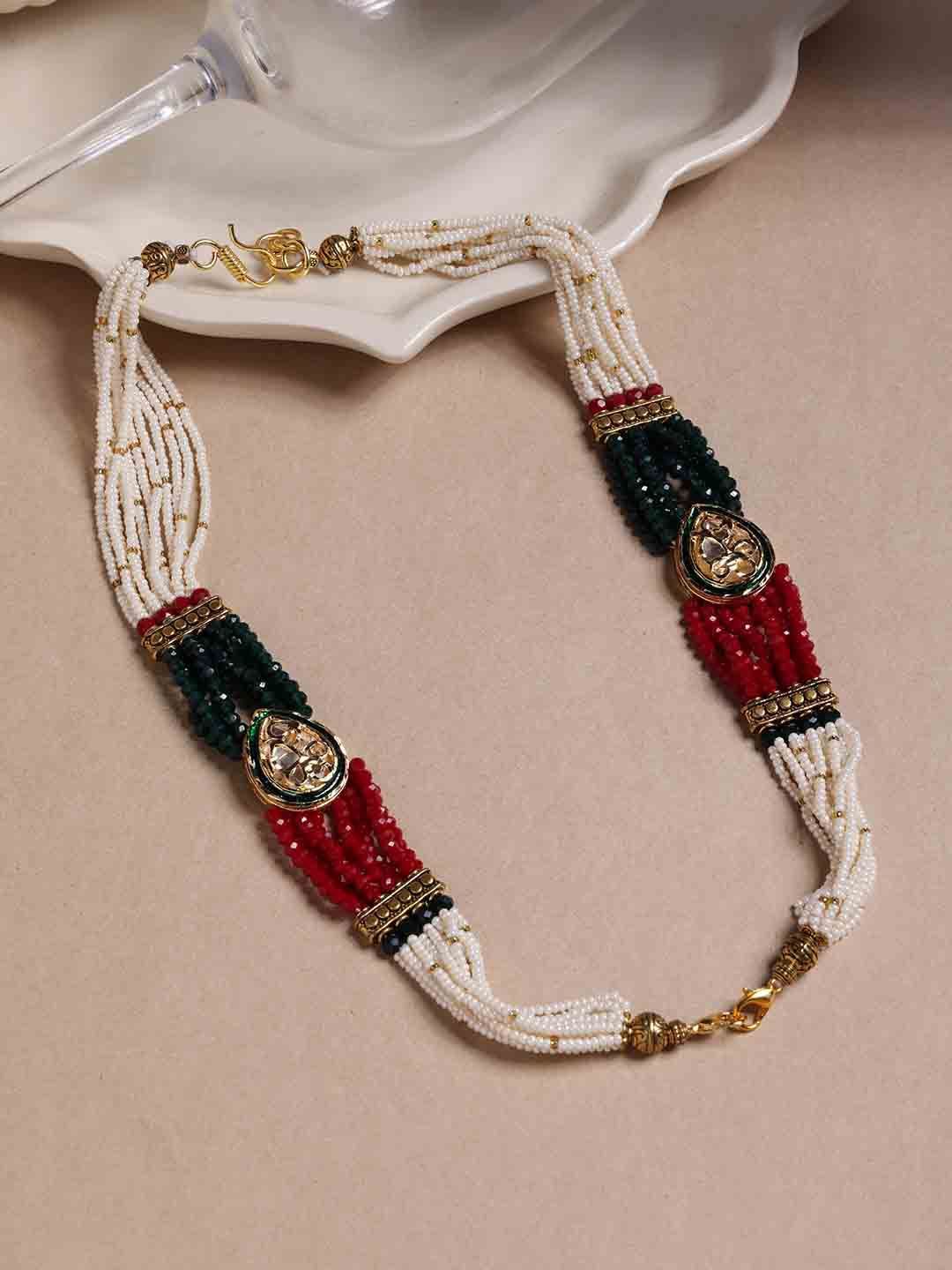 PANASH Batu Tiruan Bersalut Emas Kalung Bertampal dan Manik