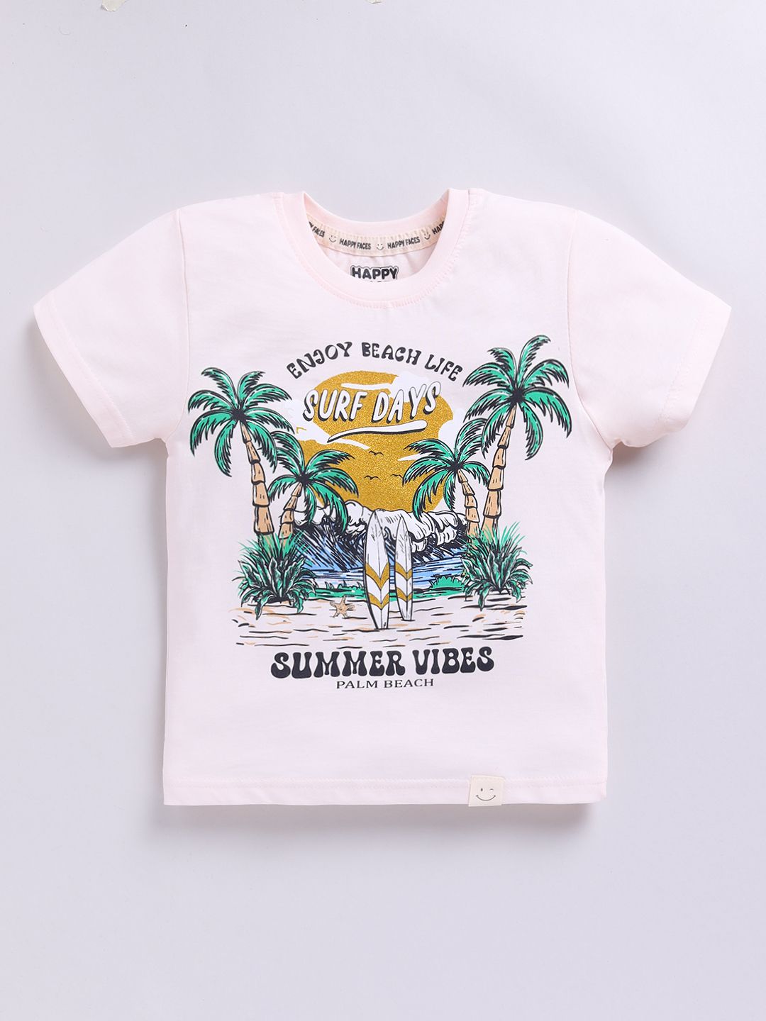 Happy Faces Boys Printed Tropical Pure Cotton T-shirt