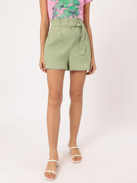 DressBerry Women Effortlessly Stylish Textured Belted Shorts