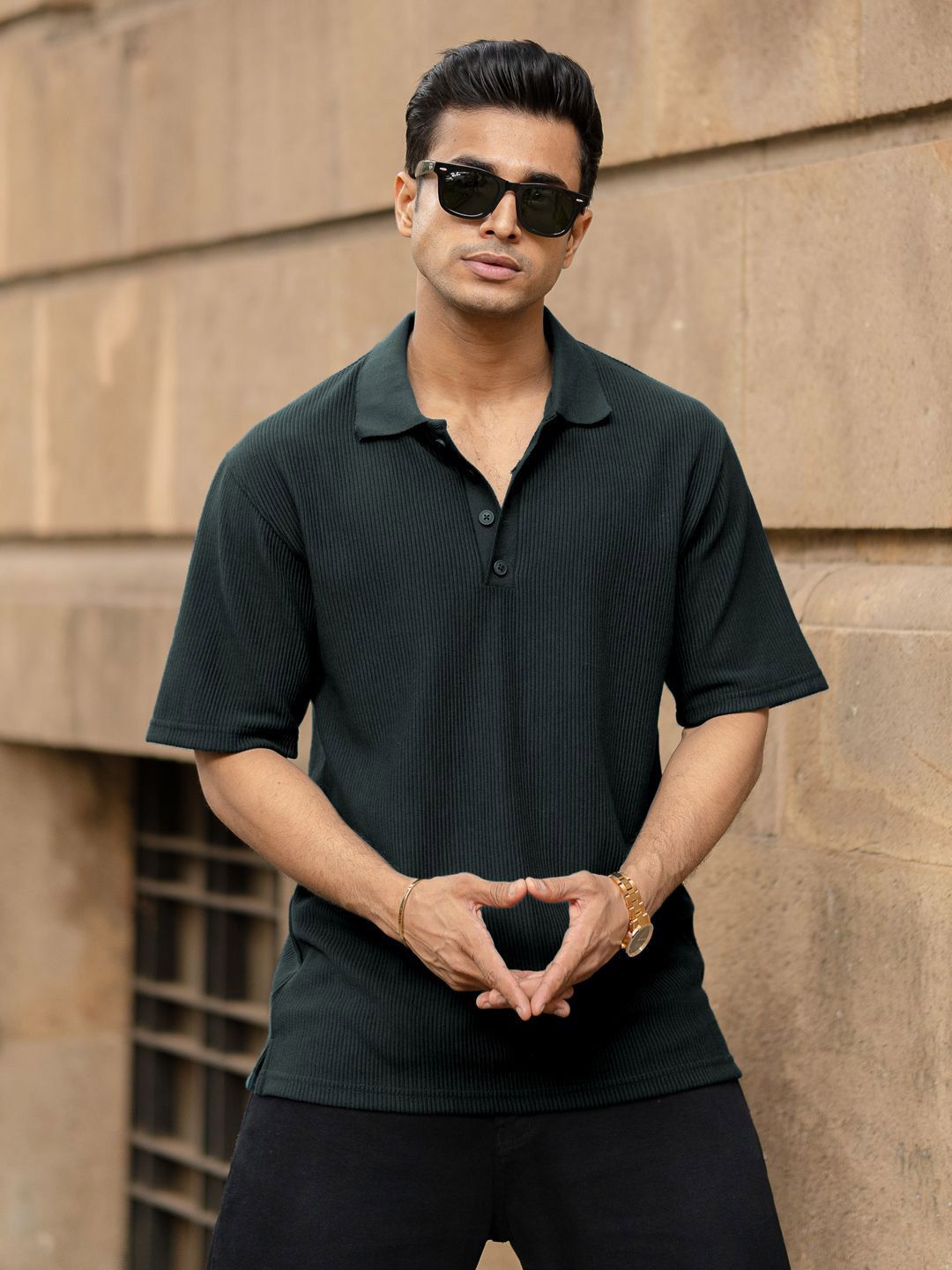 Powerlook Men Polo Collar Drop-Shoulder Sleeves T-shirt