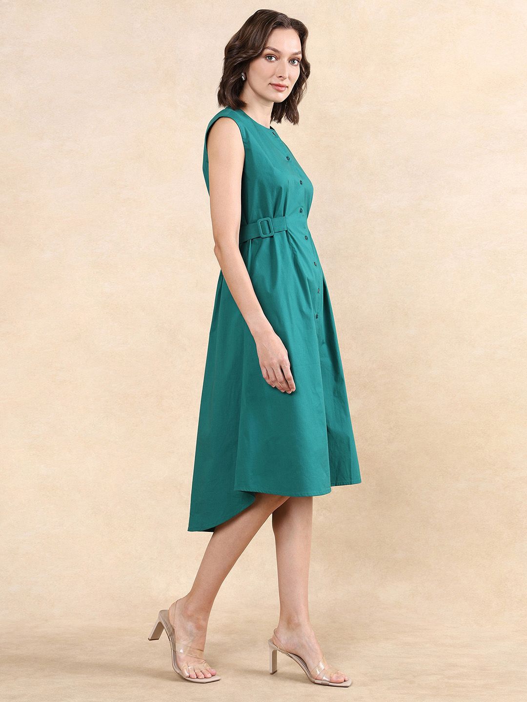 RAREISM Women Round Neck Cotton A-Line Dress