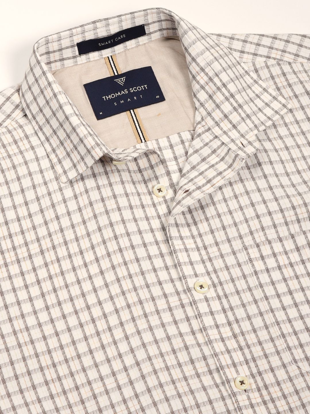 Thomas Scott Men Smart Spread Collar Tartan Checked Cotton Formal Shirt
