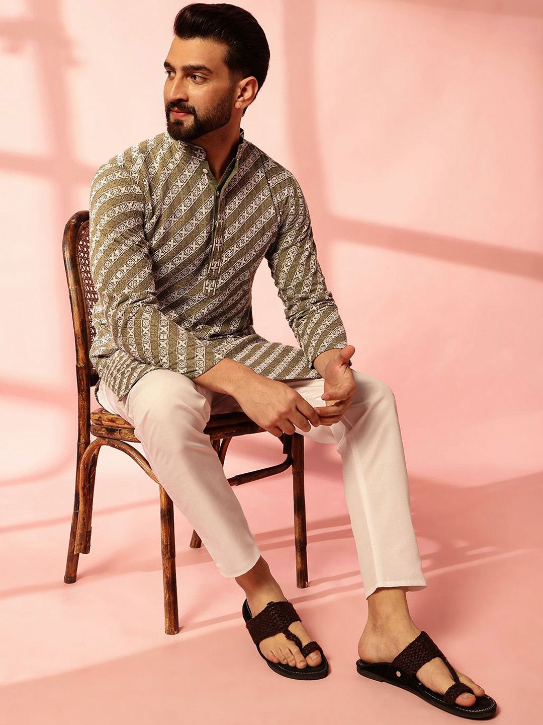 Anouk Men Embroidered Regular Sequinned Pure Cotton Kurta with Pyjamas