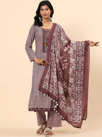 Mamicha Women Printed Regular Thread Work Pure Cotton Kurta with Palazzos & With Dupatta