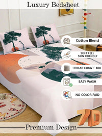 Myntra Elegant Homes Cream-Coloured & Green 300 TC King Bedsheet with 2 Pillow Covers